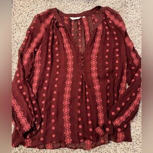 ZOA New York Burgundy Embroidered V-Neck Tunic Top